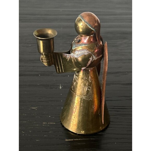VTG Brass & Copper Angel w/Wings Figurine Thin Taper Candle Holder 4.5" Patina - Picture 2 of 9